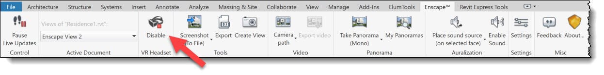 DIsabling VR in Enscape