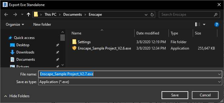 Export Options in Enscape