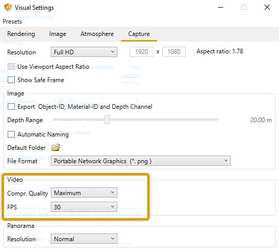 Video settings Enscape