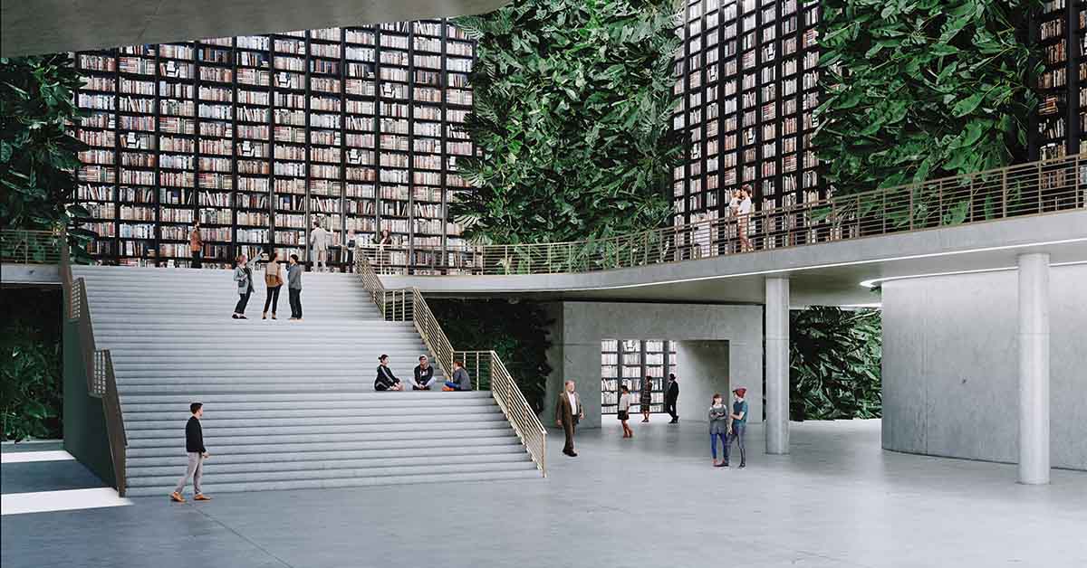 Render of large modern library